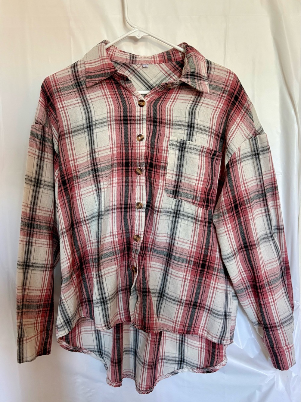 Pink and Black Plaid Button-Up Shirt